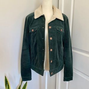 Noisy May Green Corduroy Fleece Button Up Jacket